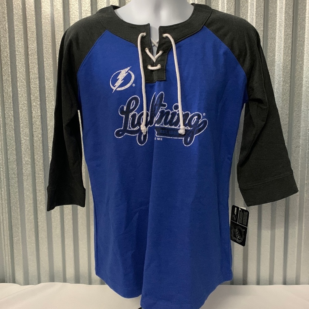 National Hockey League Tampa Bay Lightening 3/4 Sleeve Front Tie Baseball Large